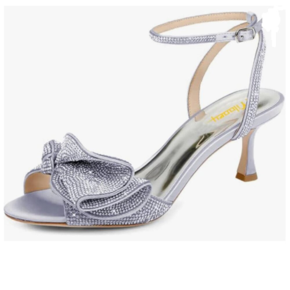Milooey shoes Light Blue Glitter Rhinestone Bow Heeled Sandal Crystal Shoe